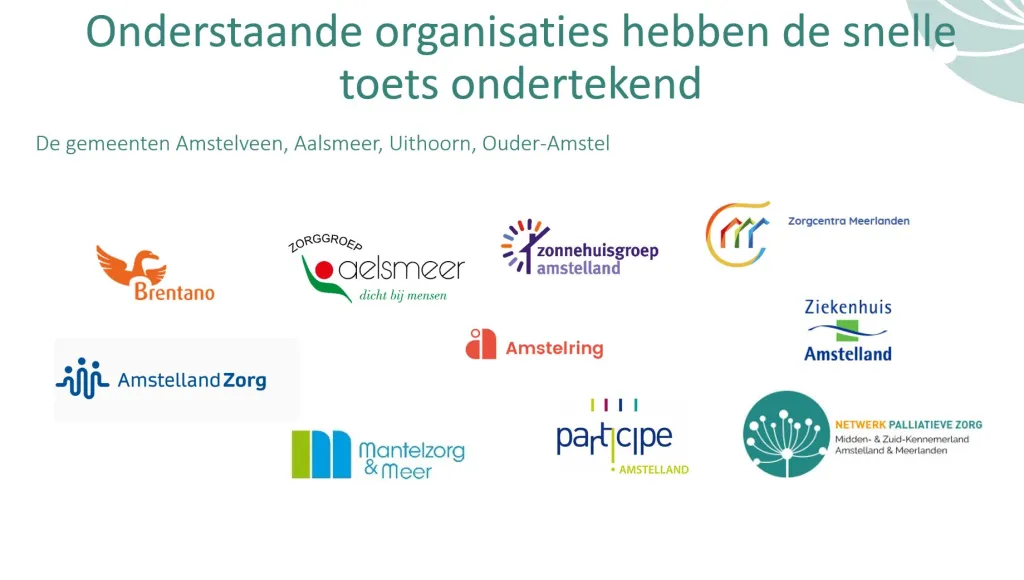 Overzicht organisaties betrokken bij snelle toets- website en nieuwsbrief.JPG